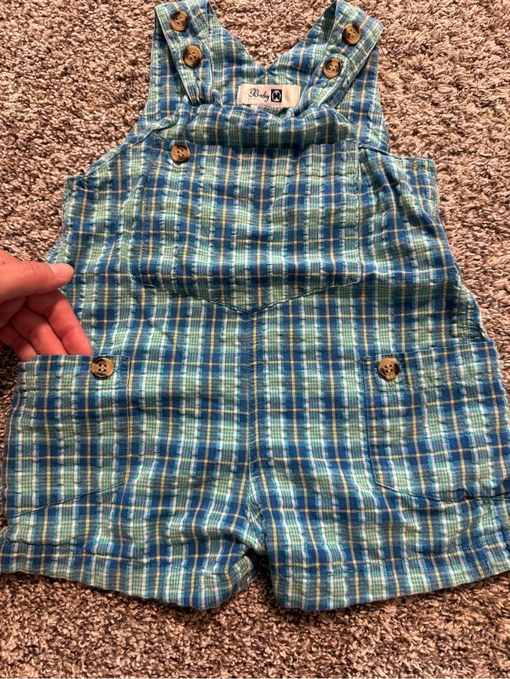 Vintage Green and Blue Plaid Cotton Overalls